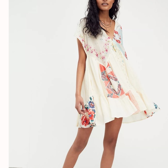 Free People Mended with Scarves Pieced Mixed Printed Colorful Mini Dress - Picture 2 of 9